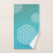 花の青/ターコイズ バスタオルセット (ハンドタオル)