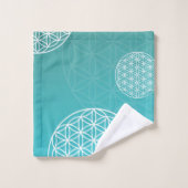 花の青/ターコイズ バスタオルセット (ウォッシュタオル)