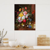 花の静止バラ、チューリップとスミレの生活 ポスター (キッチン)