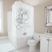 花の頭、花を持つラインアートの女性  シャワーカーテン (インサイチュ)