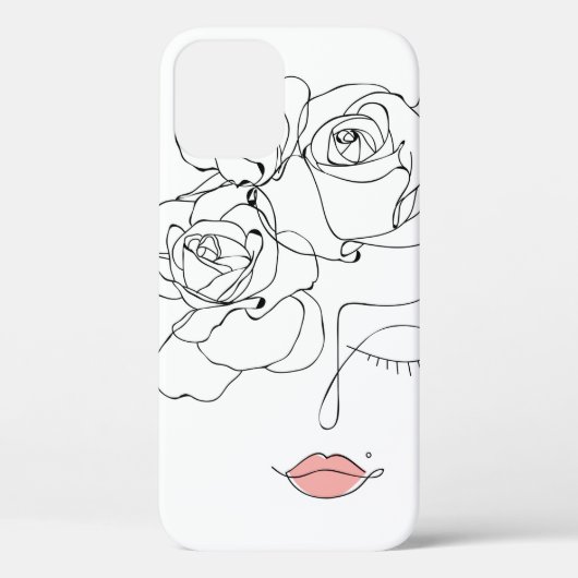 花の頭、花を持つラインアートの女性 Case-Mate iPhoneケース (裏面)