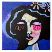 花の顔抽象芸術デジタルポートレートの女性 タイル (正面)