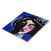 花の顔抽象芸術デジタルポートレートの女性 タイル (側面)