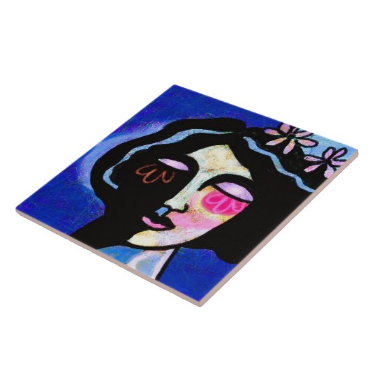 花の顔抽象芸術デジタルポートレートの女性 タイル (側面)