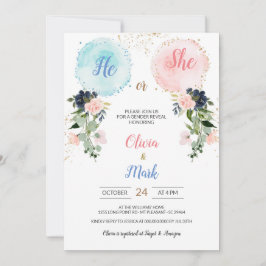 花の風船性別表示パーティー 招待状