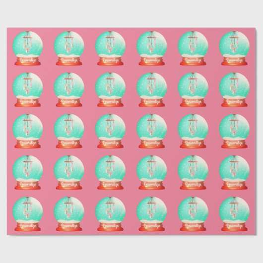 花の風鈴の雪の球体かわいいピンクの緑 ラッピングペーパー (フラット)