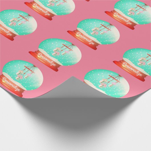 花の風鈴の雪の球体かわいいピンクの緑 ラッピングペーパー (角)