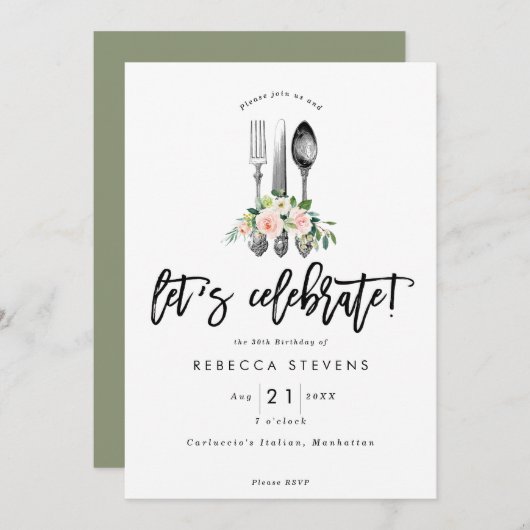 花の食事用器具類の誕生会を祝おう 招待状 (正面/裏面)