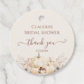 花の飾られたパンプキン 秋のブライダルシャワー お礼のメッセージ フェイバータグ (正面)