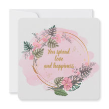 花の飾られたピンクの感謝カード