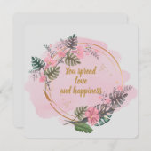 花の飾られたピンクの感謝カード シーズンカード (正面/裏面)