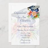 花の飾られた卒業キャップカスタム 招待状 (正面/裏面)