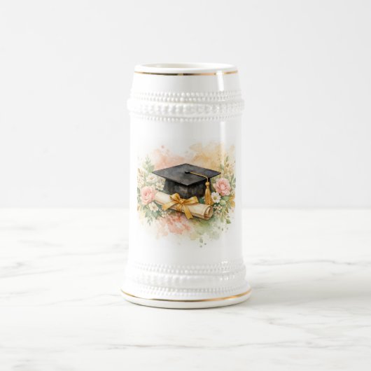 花の飾られた卒業帽 ビールジョッキ (中央)
