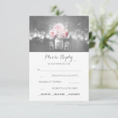 花の飾りがついたメイソンジャーとラスティックな紐のライト ウェディングの出欠確認 出欠カード (スタンド正面)