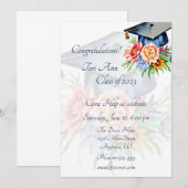 花の飾り付きの卒業キャップカスタム 招待状 (正面/裏面)