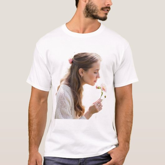 花の香りを嗅ぐ Tシャツ (正面)