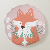 花の香り素敵なキツネイラストレーション ラウンドクッション (裏面)