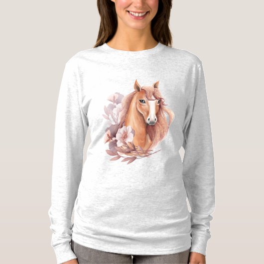 花の馬イラスト Tシャツ (正面)