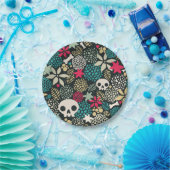 花の骸骨 ペーパープレート (パーティー)