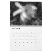 花の高コントラスト白黒 カレンダー (3月 2026)