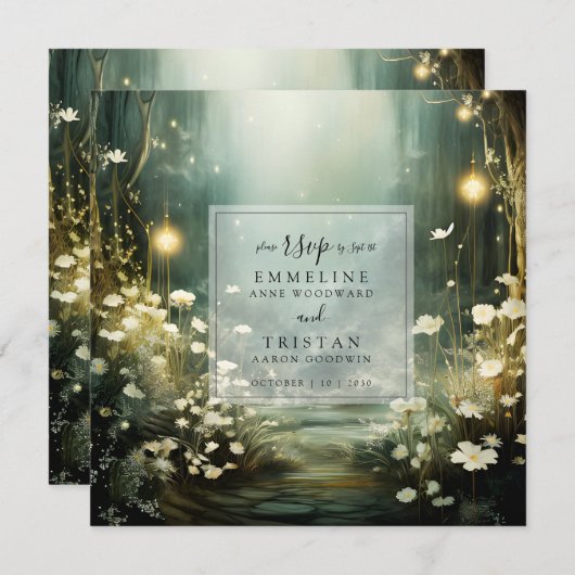 花の魅惑された森の道RSVP セーブザデート (正面/裏面)