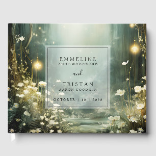 花の魅惑的な森のパス緑結婚色 ゲストブック