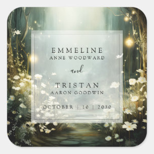 花の魅惑的な森のパス緑結婚色 スクエアシール
