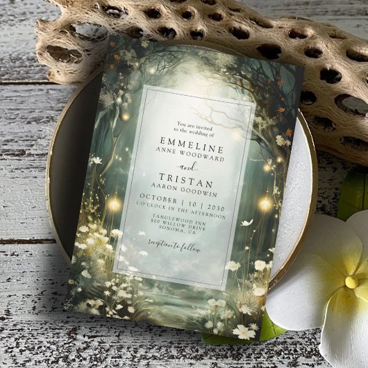 花の魅惑的な森のパス緑結婚色 招待状