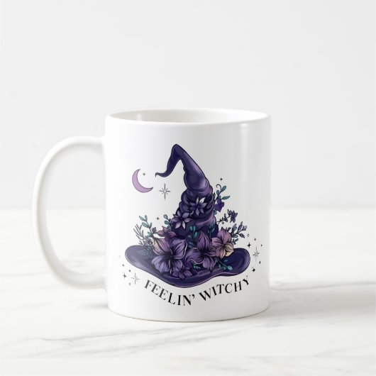 花の魔法使い帽子で魔女気分 コーヒーマグカップ (左)