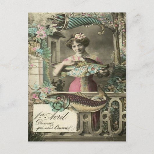 花の魚のコルヌコピアのポアソンのd'avril ポストカード (正面)