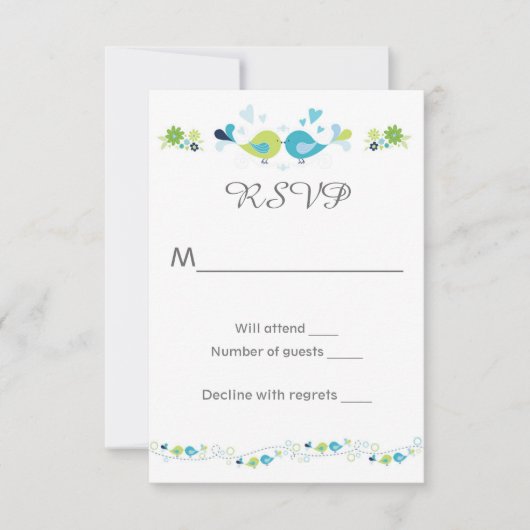 花の鳥の結婚式RSVPカード 出欠カード (正面)
