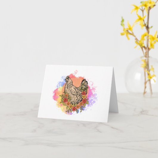 花の鶏 PERSONALIZED カード (黄色い花)