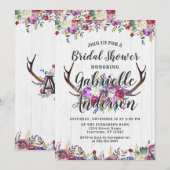 花の鹿の角の田舎風の結婚式前パーティーの招待状 招待状 (正面/裏面)