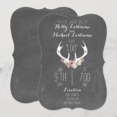 花の鹿の角の黒板風ウエディング 招待状 (正面/裏面)