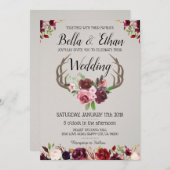 花の鹿の角スーツ 狩猟スタイルの結婚式 招待状 (正面/裏面)