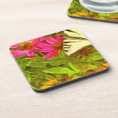花の黄アゲハチョウ蝶抽象芸術 コースター (左側)