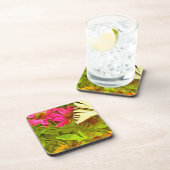 花の黄アゲハチョウ蝶抽象芸術 コースター (右側)