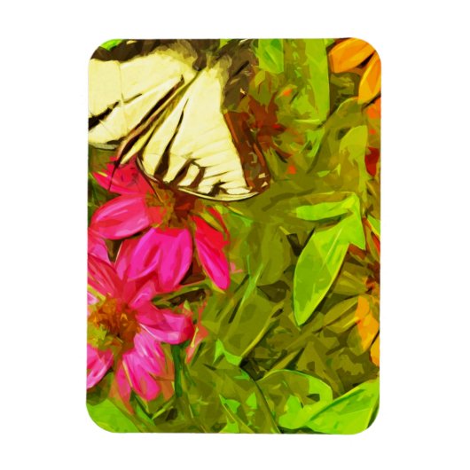 花の黄アゲハチョウ蝶抽象芸術 マグネット (縦)