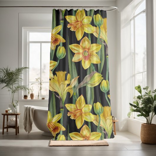 花の黄色いフローラ装飾的な目を引く シャワーカーテン
