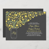花の黄色いメーソンジャーのかわいいリハーサルの夕食 招待状 (正面/裏面)