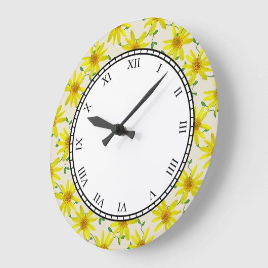 花の黄色い庭によってはローマディジットが開花します ラージ壁時計 (傾斜)