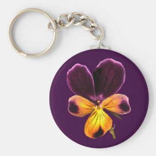 花の黄色い紫色のパンジーの花Keychain キーホルダー