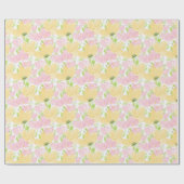 花の黄色とピンク ラッピングペーパー (フラット)