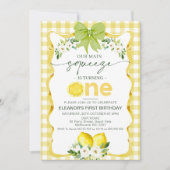 花の黄色のレモン メインスクイーズ 1歳の誕生日 招待状 (正面)