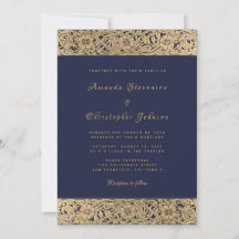 花の黄金のローズ ネイビーブルー エレガント ヴィンテージ ウェディング