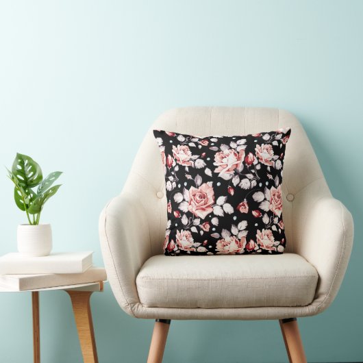 花の黒いおよびピンク クッション (椅子)