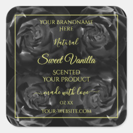 花の黒いバラのモダンな製品パッケージラベル スクエアシール