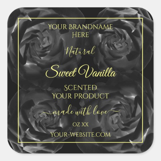 花の黒いバラのモダンな製品パッケージラベル スクエアシール (正面)