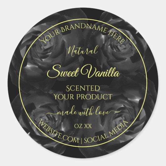 花の黒いバラ モダンな製品パッケージラベル ラウンドシール (正面)