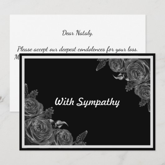 花の黒い弔慰カード (正面/裏面)